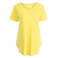 thumbnail image 3 of La nueva manga del cortocircuito del cuello del color sólido V de la camiseta de las mujeres MABOTO Amarillo/5XL, 3 of 7