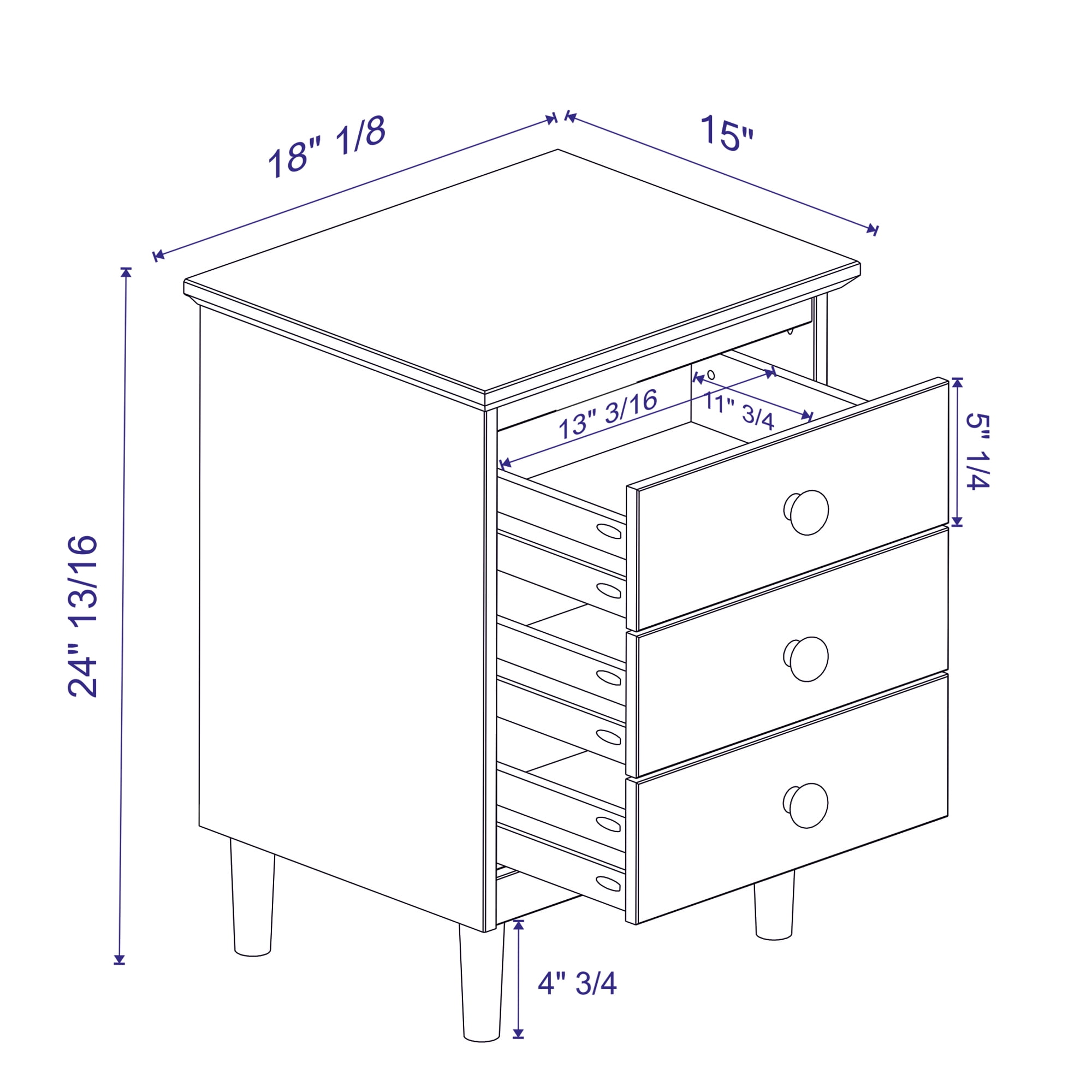 Walker Edison Madeline 3-Drawer Nightstand, Walnut