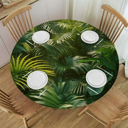 

YANMS Palm Leaf Jungle Bali Banana Palm Round Table Cover Outdoor Fitted 100% Polyester Fiber 54-58