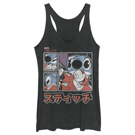 Women's Lilo & Stitch Comic Book Panels Racerback Tank Top Black Heather X Large