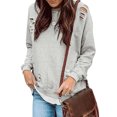 thumbnail image 1 of Women Ripped Crew Neck Long Sleeve High-low Hem Sweatshirt, 1 of 3