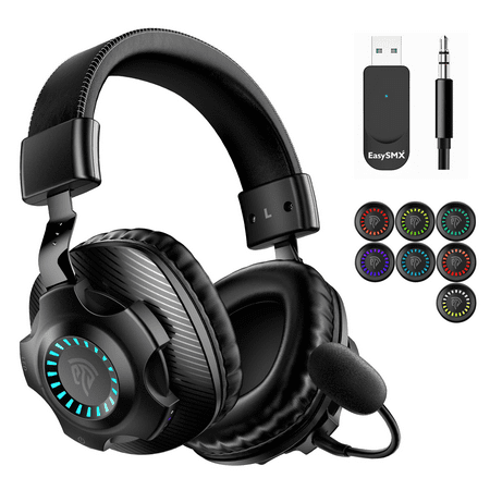 HTQ Wireless Gaming Headset for PS5 PS4 PC Switch Wired Mode for Xbox One Xbox Series x/s, LED Bluetooth Gaming Headphones with Noise Canceling Mic, Deep Bass Stereo Sound RGB Lights, 340g, Black