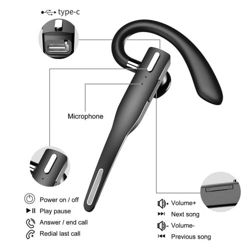 Visland Wireless Bluetooth Headset Earpiece Business Earphones Cell Phones HD Stereo Sweatproof Headsets for Hands Free Workout Noise Cancelling Earbuds