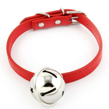 Faux Leather Bell Pendant Adjustable Belt Pin Buckle Pet Dog Collar Red Size