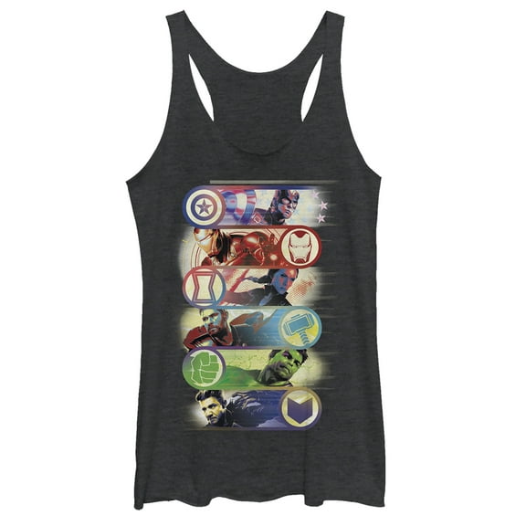 Women's Marvel Avengers: Endgame Hero Swipe Button  Racerback Tank Top Black Heather Large