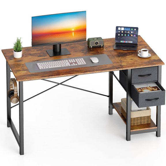 40-Inch Rust Computer Desk with Drawers, Office Writing Table