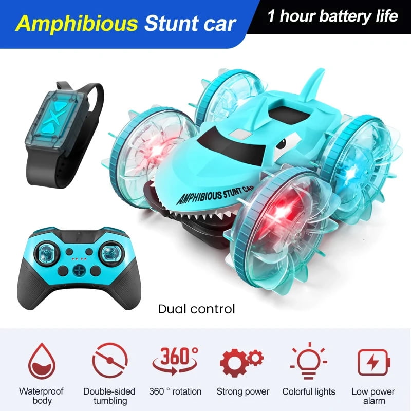 Amphibious Waterproof RC Stunt Car, Gesture Controlled RC Truck with Lights for Kids Gifts(Green)