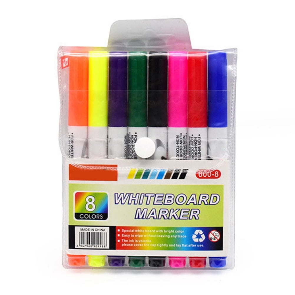 Set of 8 Erasable Whiteboard Marker Colors Pen Easy Wipe Dry Erase Round Tip 