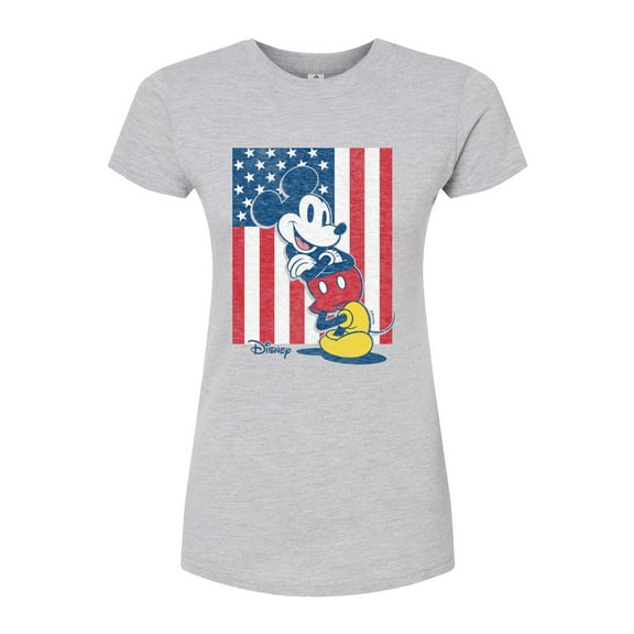 Disney - Mickey Vertical American Flag - Juniors Fitted Graphic T-Shirt