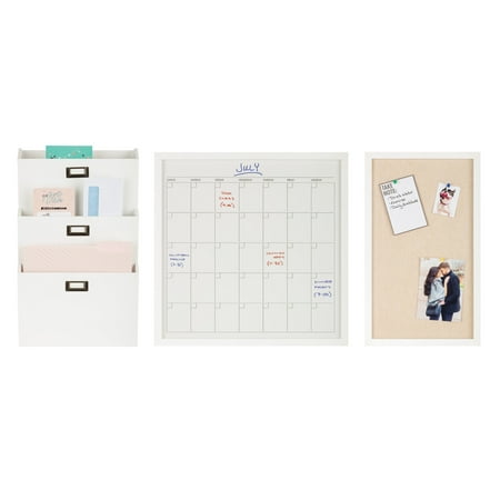 Gallery Solutions 3-Piece Wall Organizer Command Center Set with Storage and Monthly Calendar, White