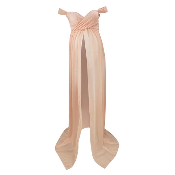 Maternity Off Shoulder Gown Maxi Photography Dress for Photo Props Pink M