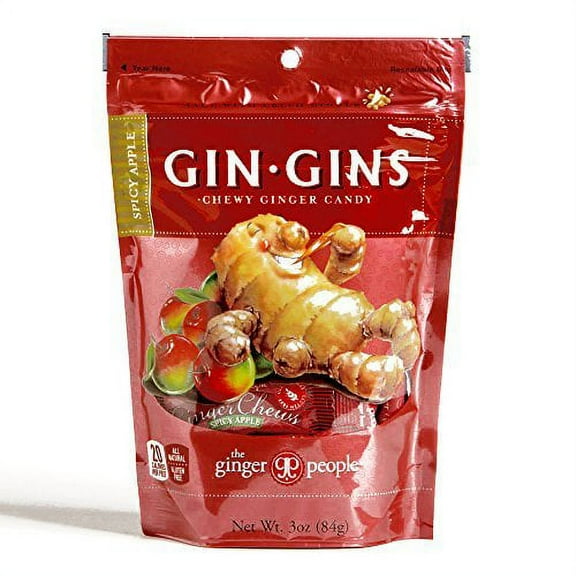 Gin Gins Spicy Apple Chewy Ginger Candy 3 oz each (3 Items Per Order)