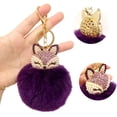 thumbnail image 3 of Honbay - Llavero con pompón de piel sintética de conejo, con cabeza de zorro y diamantes de imitación para bolso de mujer, bolso escolar, teléfono móvil o colgante de coche (rosa) MFZFUKR WMPH-1286-2, 3 of 6