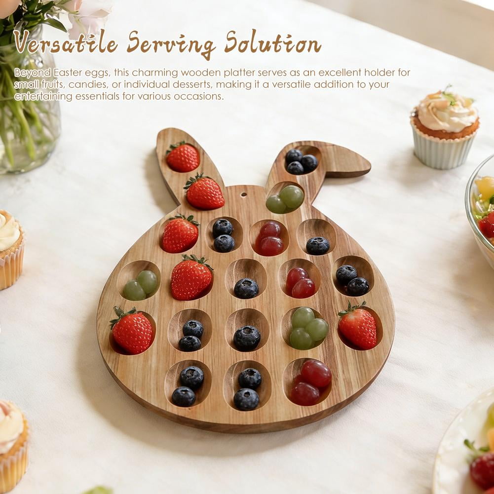 Wooden Deviled Egg Tray Bunny Shaped Deviled Egg Platter Holds 21 Eggs Double Sided Wood Charcuterie Board for Easter Spring Holiday Party Countertop Appetizer Serving Container