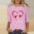 thumbnail image 1 of Ailaofu T-Shirts de la Saint-Valentin à Manches 3/4 Col Rond pour Femmes avec Imprimé Cœur Graphique, 1 of 5