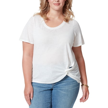 Jessica Simpson Trendy Plus Size Zoey Twist Hem T-Shirt Gardenia 3X