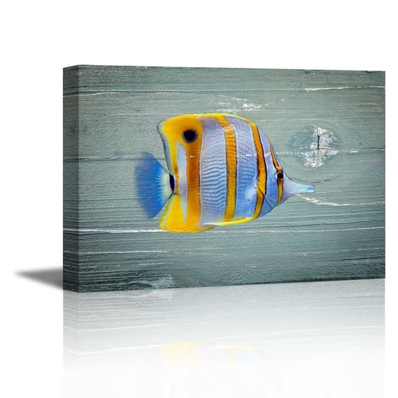 Fish Wall Art | Canvas Prints Wall Art - Colorful Tropical Fish on Vintage Wood Background Rustic Home Decoration - 24" x 36"