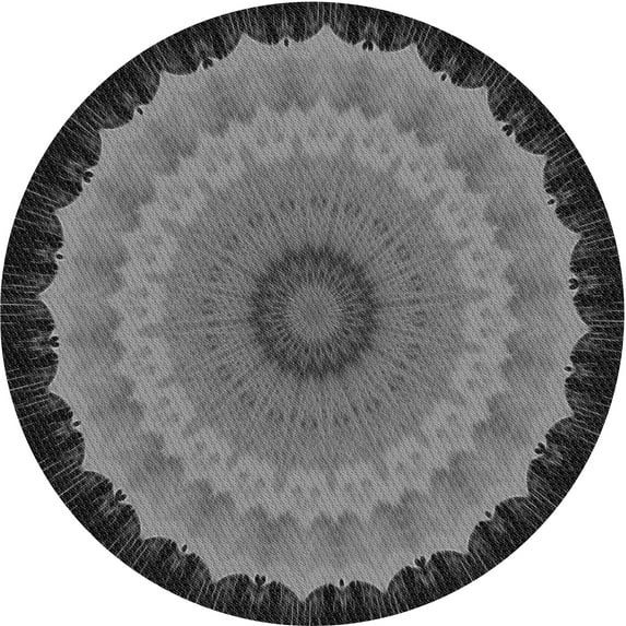Ahgly Company Indoor Round Patterned Charcoal Black Area Rugs, 6' Round