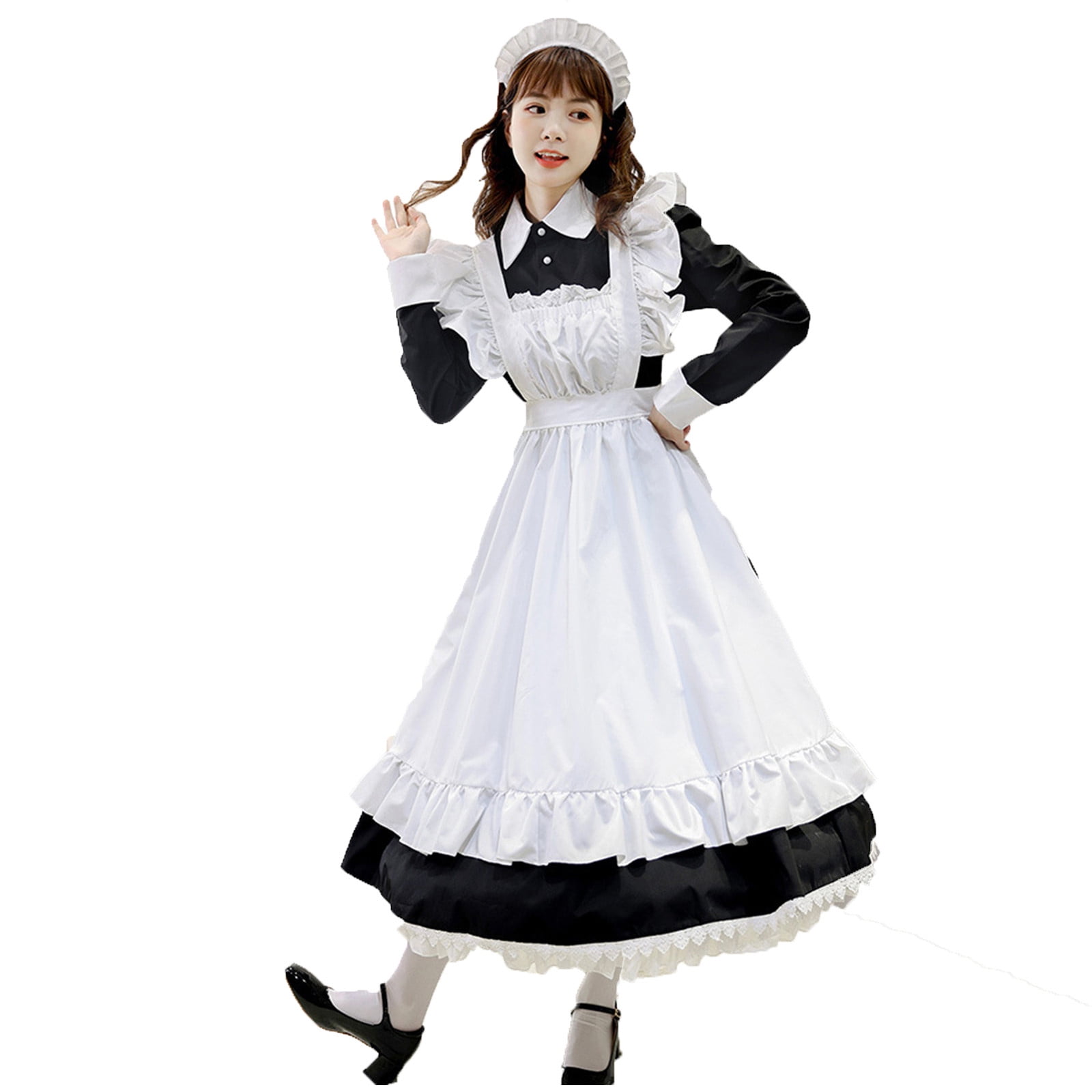 Lilgiuy Japanese Women Maid Outfit Cosplay Costume Victorian Maid Dress Apron Christmas Halloween Costumes for Anniversary Graduation