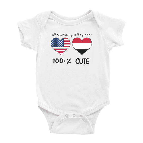 50% Yemeni + 50% American = 100+% Cute Baby Bodysuit Newborn Clothes Outfits (White, 6-12 Months)