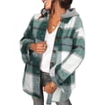 thumbnail image 1 of QWZNDZGR Women Casual Plaid Shacket Jacket Hoodies Long Sleeve Button Down Flannel Shirts, 1 of 8