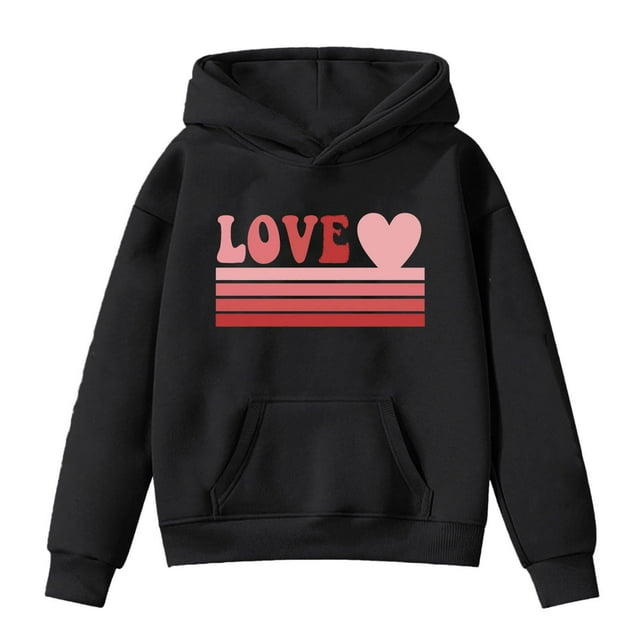 FAOWME Chandail à Capuchon pour Filles Manches Longues Sweat à Capuche Graphique Mignon Noir 8-9 Ans