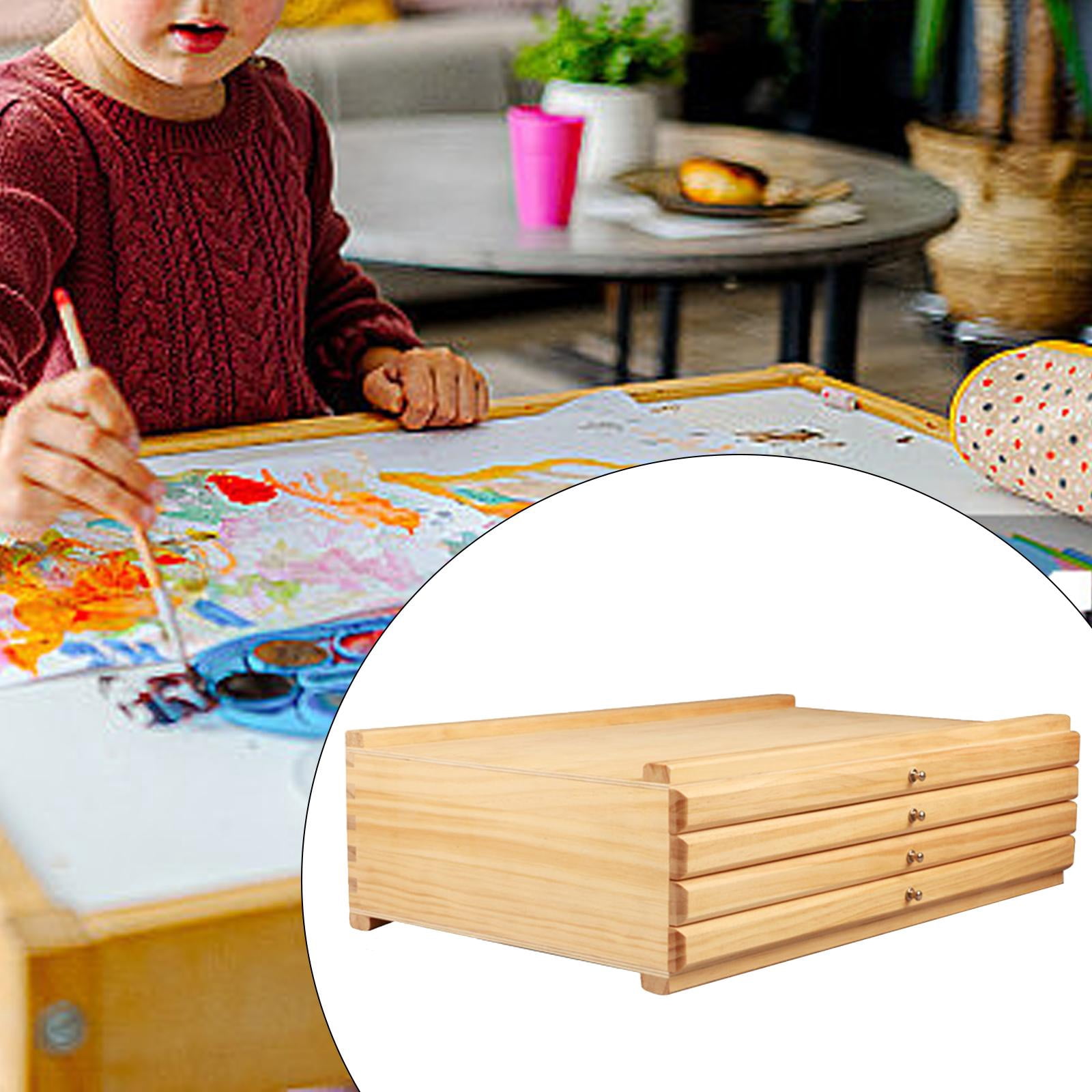 balikha Artist Supply Storage Box Wood Art Supplies Organizer with Drawer and Compartments for Watercolor Pens Markers Painting Tools 4 Drawer