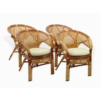 SK New Interiors Set of 4 Pelangi ECO Natural Rattan Wicker Dining Armchairs Handmade Design, Colonial