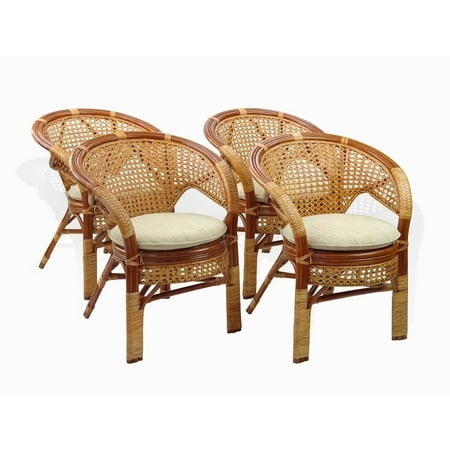 Natural Rattan - SK New Interiors Set of 4 Pelangi ECO Natural Rattan Wicker Dining Armchairs Handmade Design, Colonial