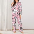 thumbnail image 2 of Saiise Sanrio O Print Women Soft Pama Sets,Long Sleeve Sleepwear Button Up 2-Piece Pjs Lounge Sets-Small, 2 of 8
