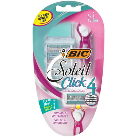 BIC Soleil Click 4 Women's 4-Blade Disposable Shaving Razor, 1 Handle + 4 Cartridges