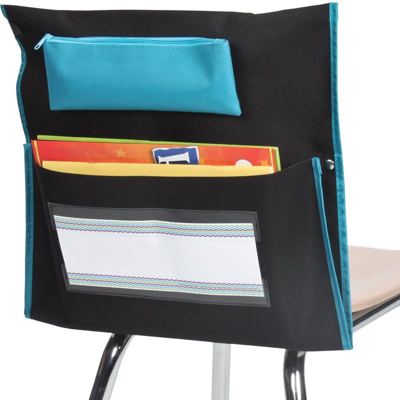 Store More Deluxe Chair Pockets Black With Turquoise Piping