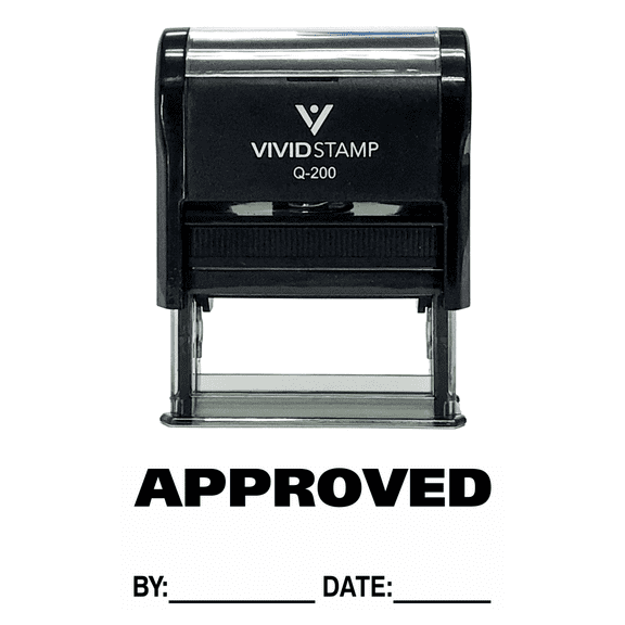 APPROVED w/ By Date Line Self-Inking Office Rubber Stamp (Black) - Large