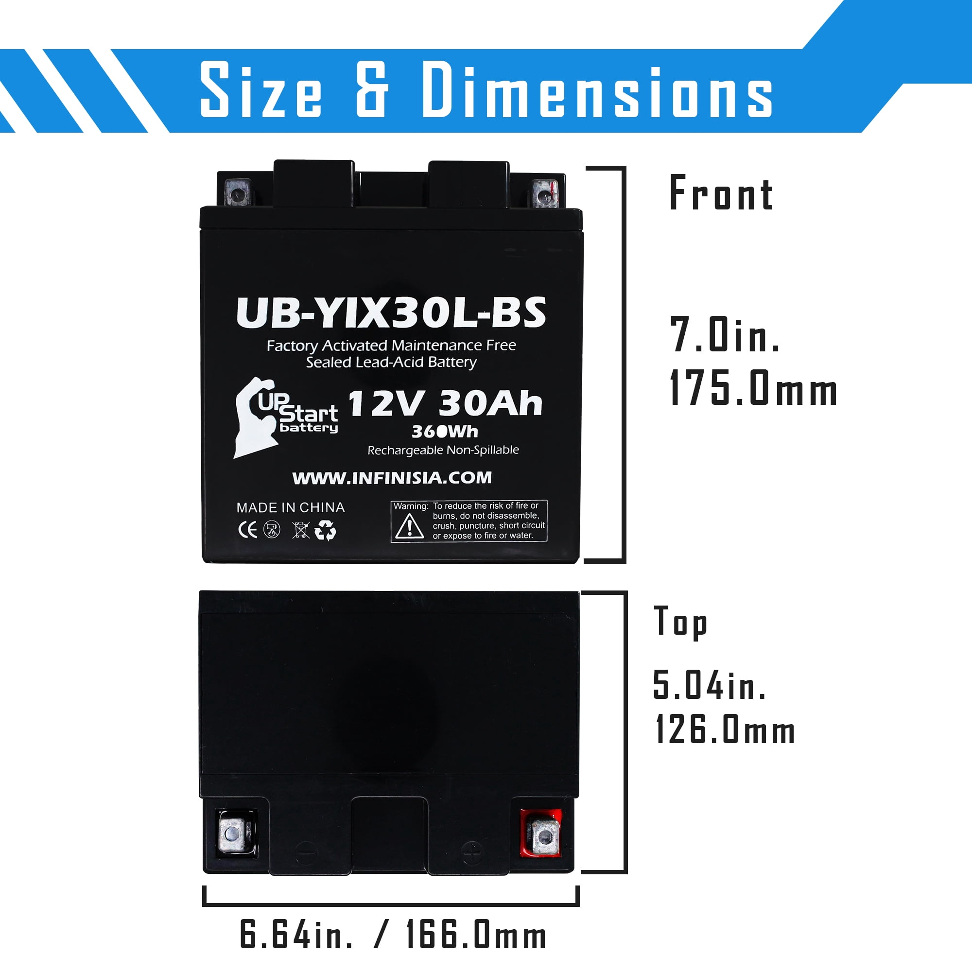 UB-YIX30L-BS Battery Replacement for 2007 Polaris Sportsman, Military 700 CC ATV - Factory Activated, Maintenance Free, Motorcycle Battery - 12V 30AH, UpStart Battery Brand