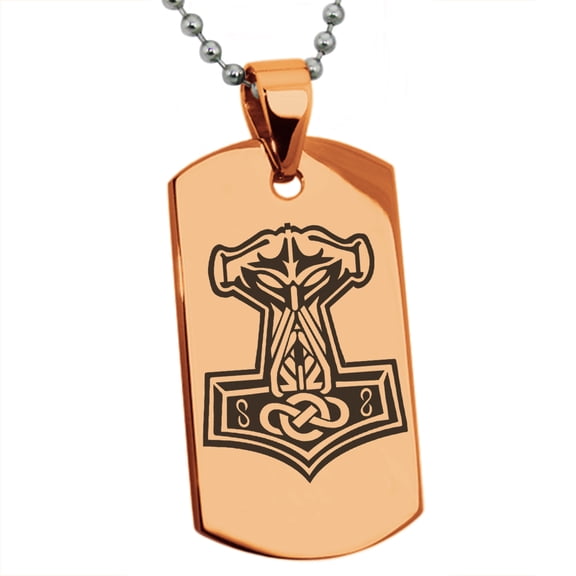 Stainless Steel Mjolnir Thor's Hammer Viking Norse Engraved Dog Tag Pendant Necklace