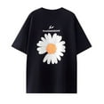 thumbnail image 3 of Camiseta de mujer con estampado floral, manga corta, cuello redondo, camiseta suelta, negro, M kenally AP001205-05B, 3 of 7