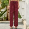thumbnail image 5 of Palazzo Pants for Women, Burgundy Floral Comfy High Waist Drawstring Womens Wide Leg Baggy Pants Yoga Pants, Casual Lounge Pants for Women Travel Vacation Outfits, 5 of 6