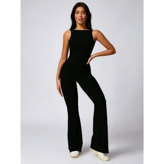 Sexy Hollow Out Backless One Piece Yoga Jumpsuit Women Sleeveless Fitness Gym Suit Workout Exercise Skinny Sport Flare Bodysuits