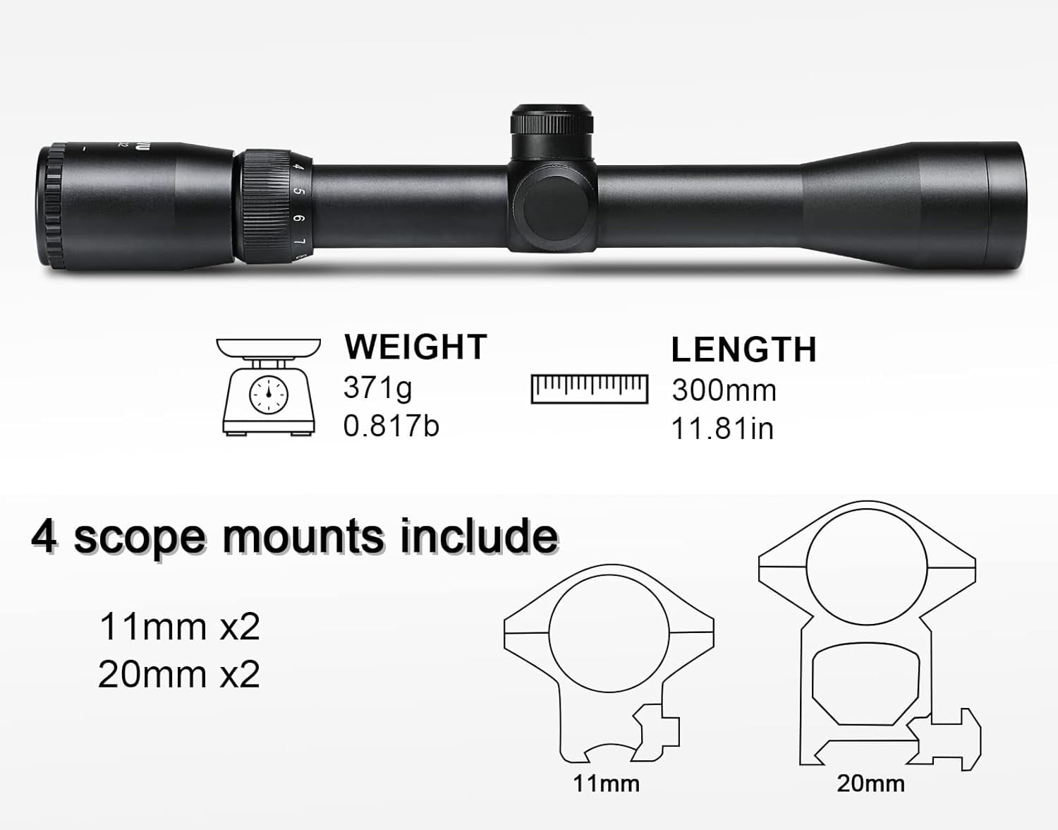 Rifle Scope, 3-9X32, Green Lens, Fast Focus Eyepiece, Free Ring Mounts, Air Rifle Scope, Optics Reticle Crosshair Scope