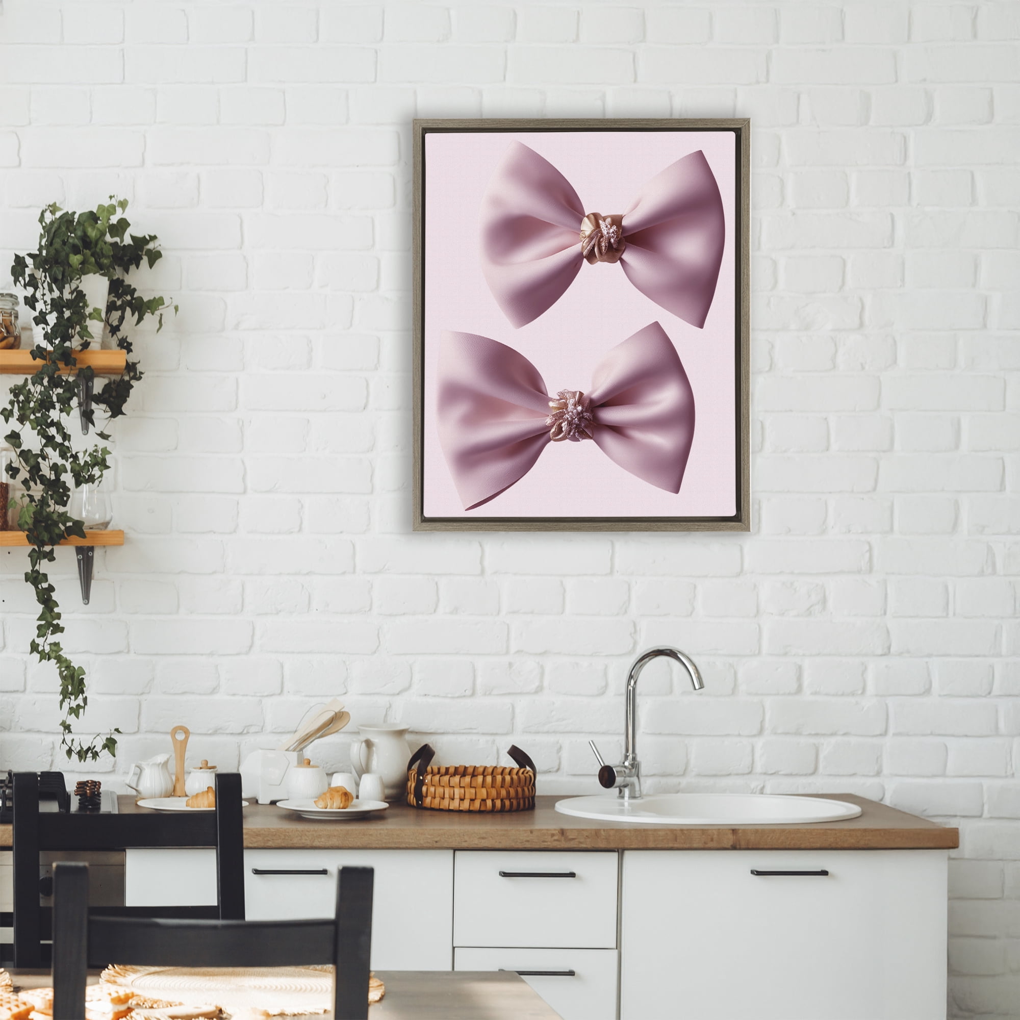 Stupell Industries Elegant Bows with Glam Details Brown Framed Floater Canvas Wall Art, design by Jesse Keith