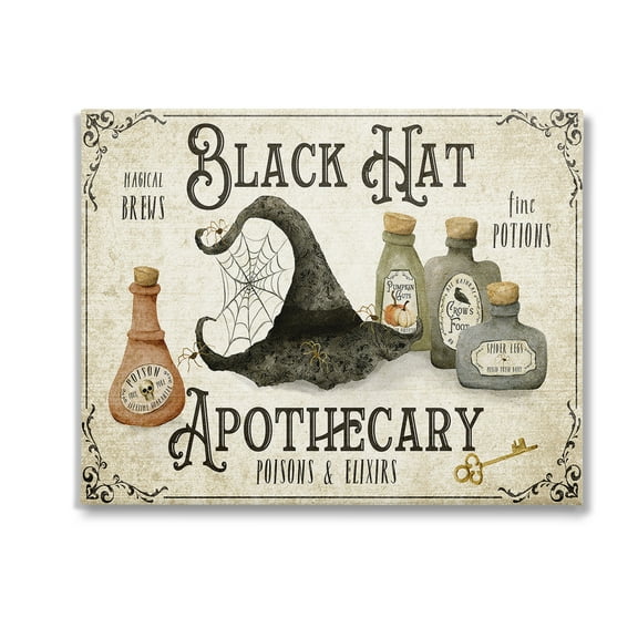 Stupell Industries Vintage Black Hat Apothecary Holiday Painting Gallery Wrapped Canvas Art Print Wall Art, 20 x 16
