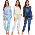 thumbnail image 2 of Pantalones de manga larga para mujer, traje con cordón, pijama teñido anudado, ropa de casa de otoño e invierno, 2 of 6