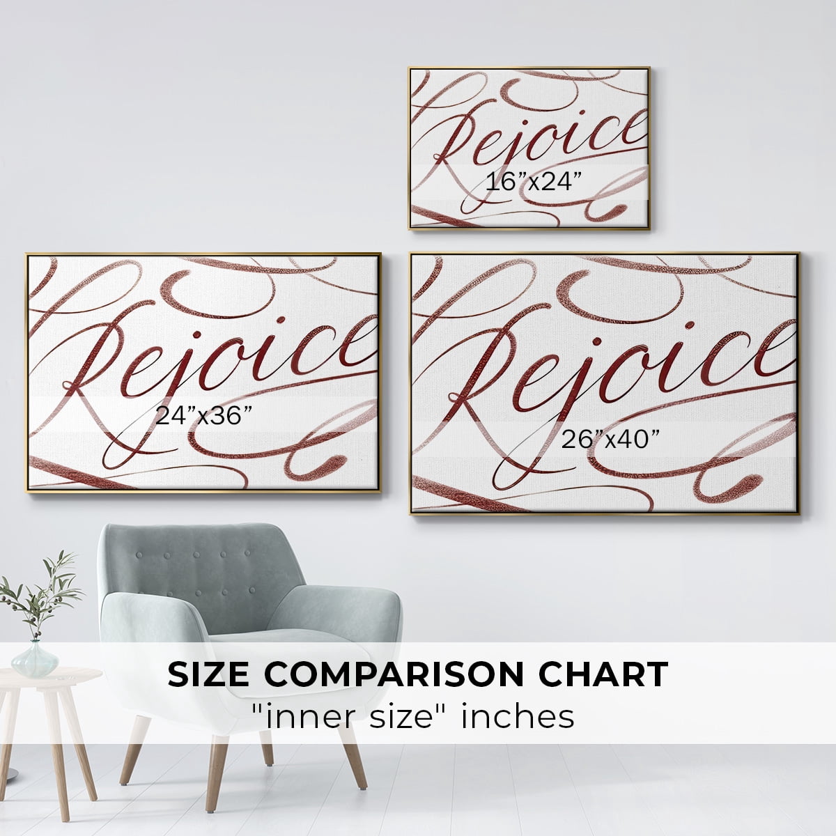 Rejoice - Framed Gallery Wrapped Holiday Canvas - 27 x 41 - Gold Frame