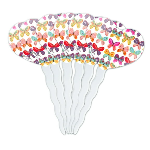 Colorful Butterflies Heart Love Cupcake Picks Toppers Decoration Set of 6