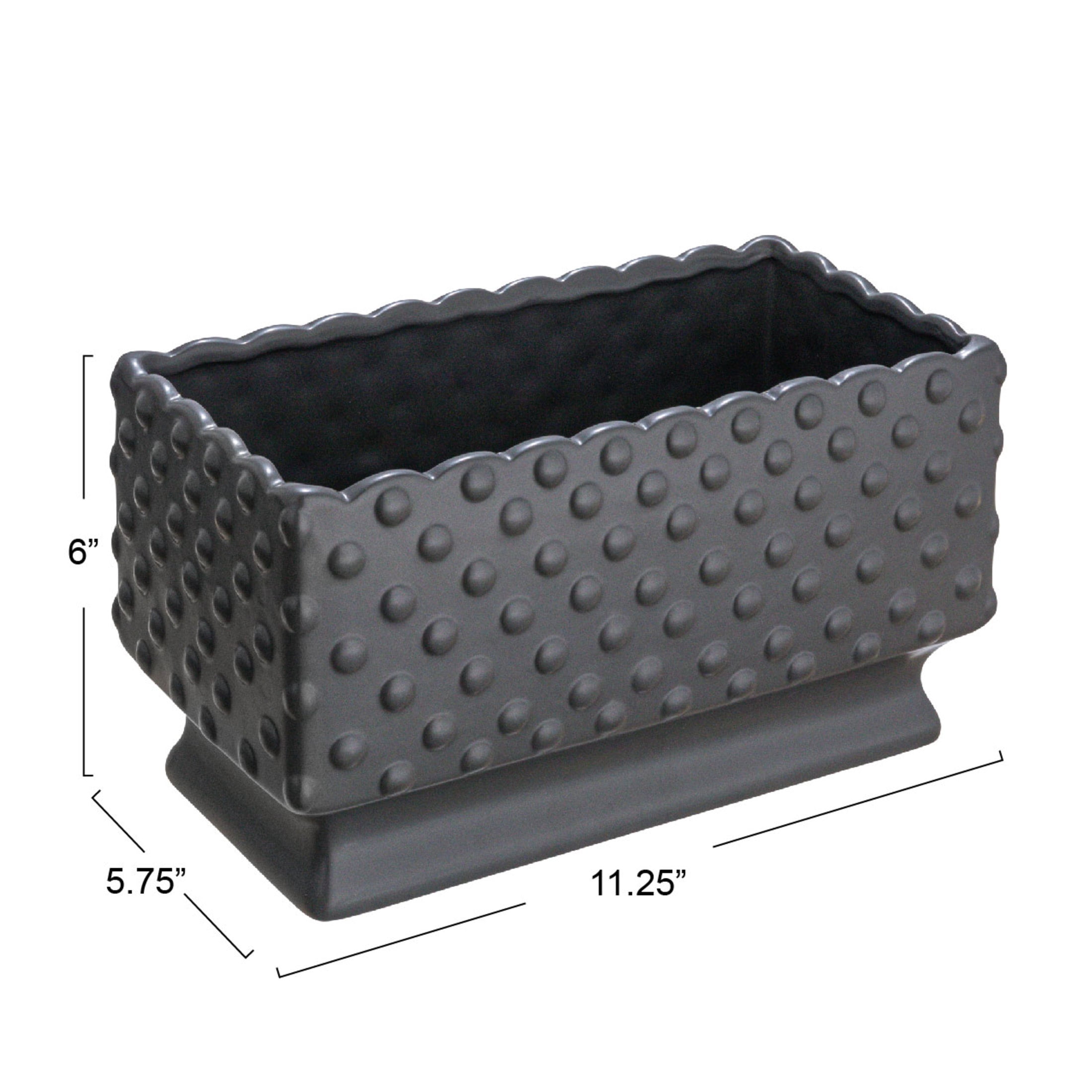 Creative Co-Op Ceramic Hobnail Planter with Scalloped Edge and Polka Dots, Black
