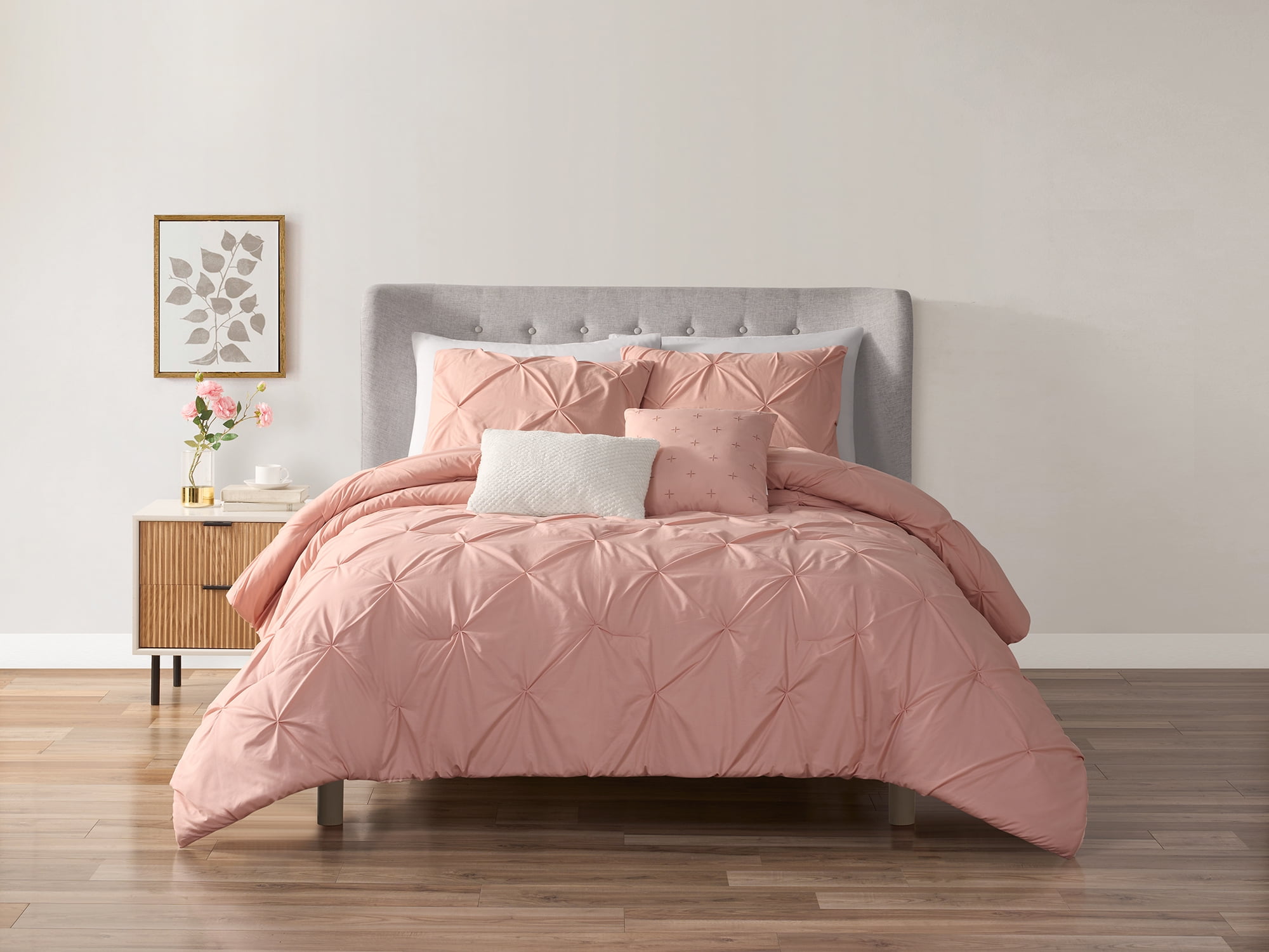 Home Trends 5-Piece Blush Pintuck Comforter Set, HOME TRENDS PL HT PINTUCK CSET KING