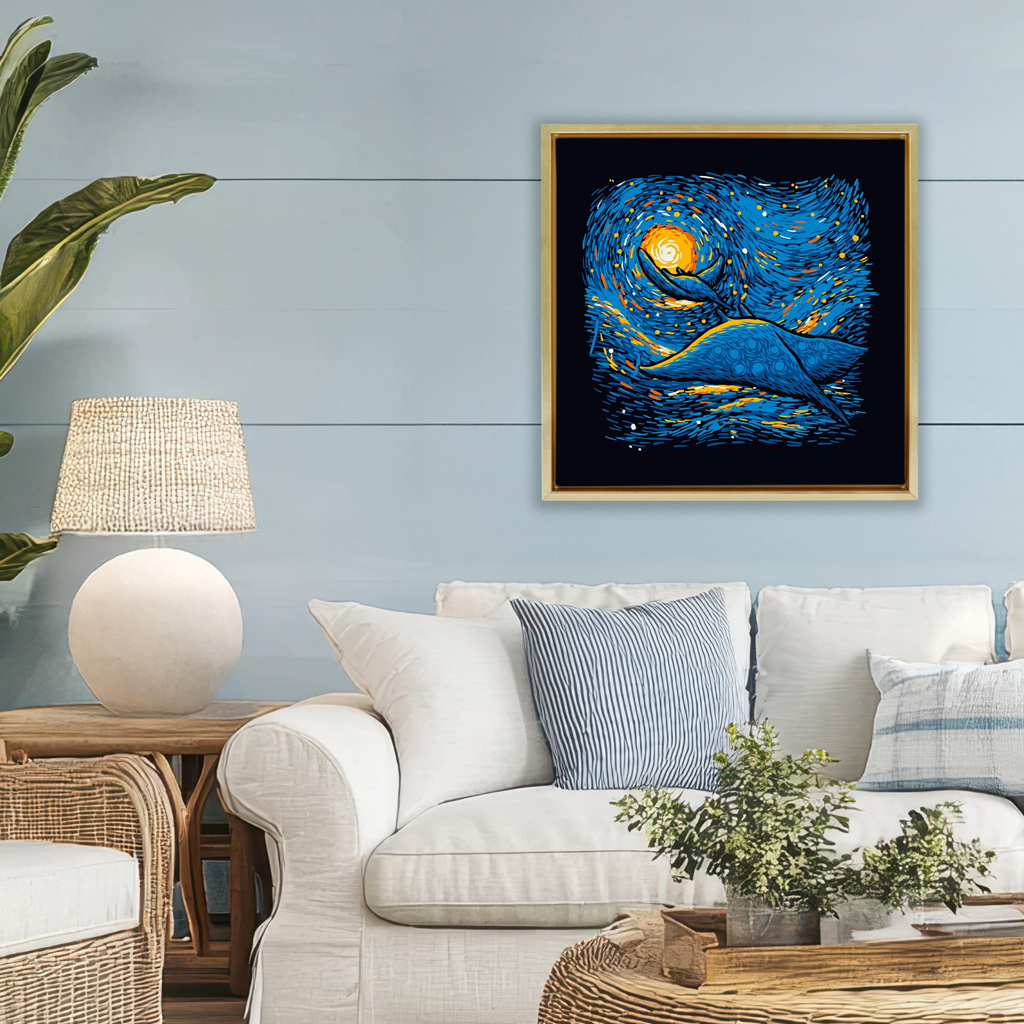 Stupell Industries Impressionist Manta Rays Gold Framed Floater Canvas Wall Art, design by Tobe Fonseca
