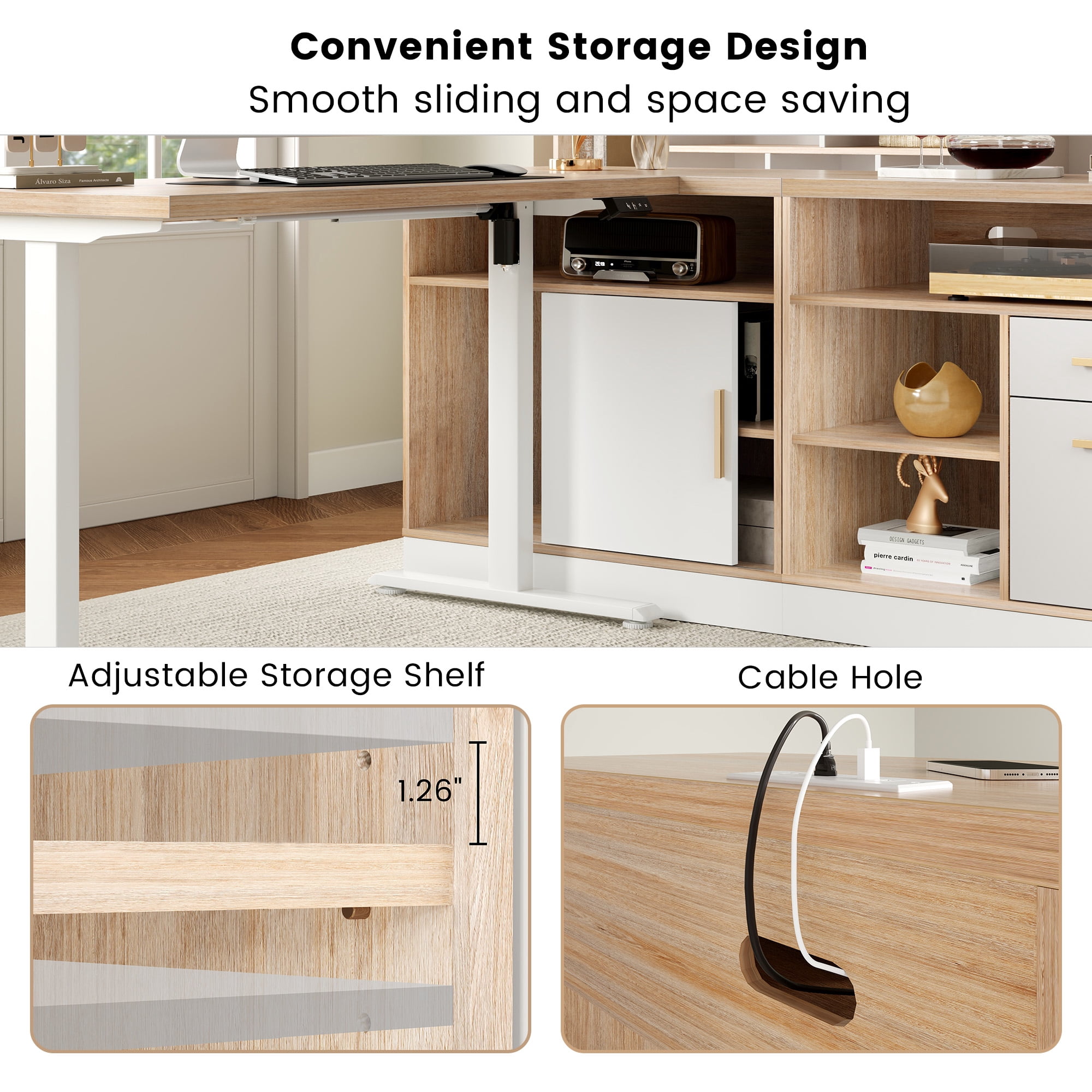 ModernMate 67" L Shaped Standing Desk with File Cabinets, AC/USB, Electric Adjustable Height Executive Desk, Office Computer Desk for Home and Office
