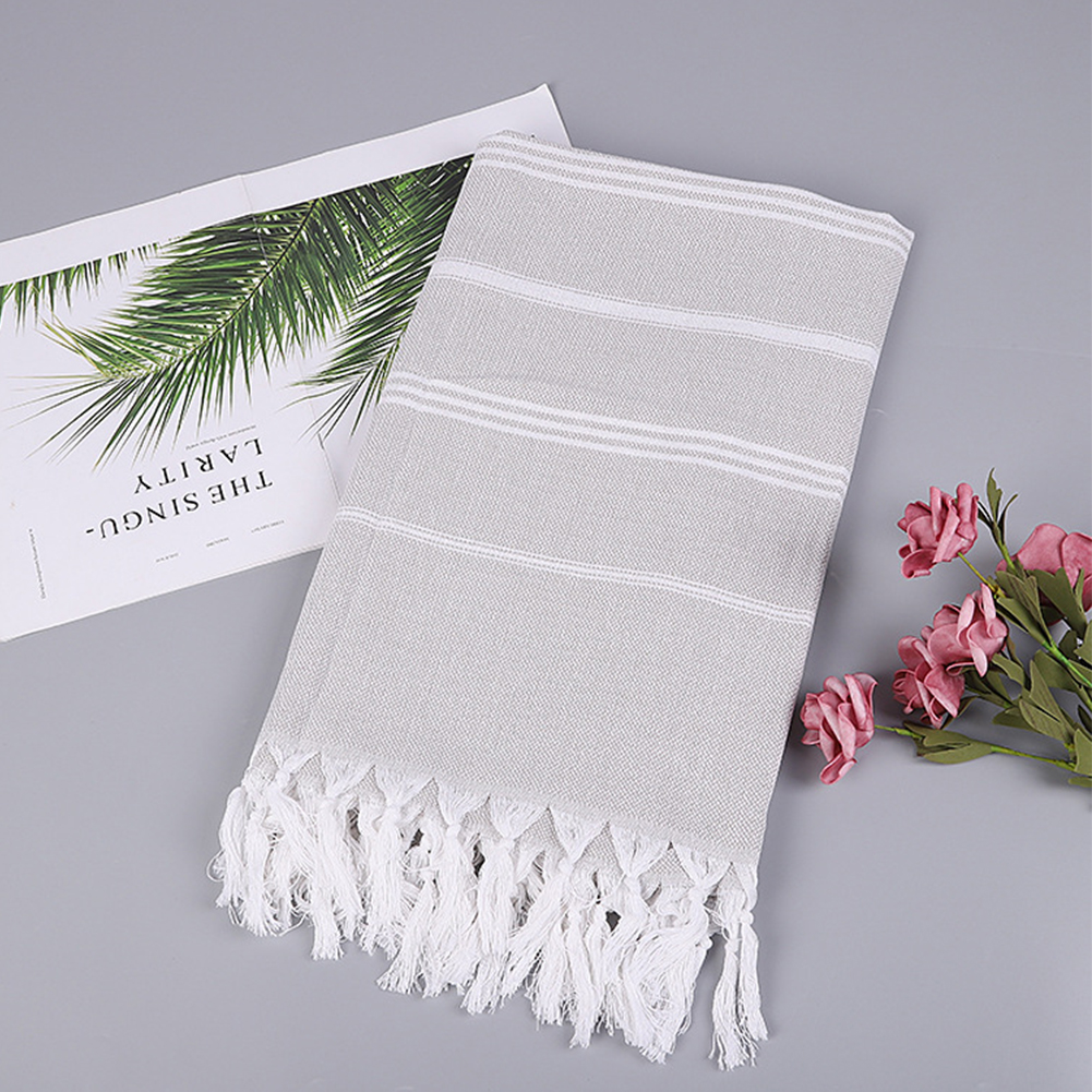 Thin Striped Cotton Turkish Bath Towel with Tassels for Travel Beach