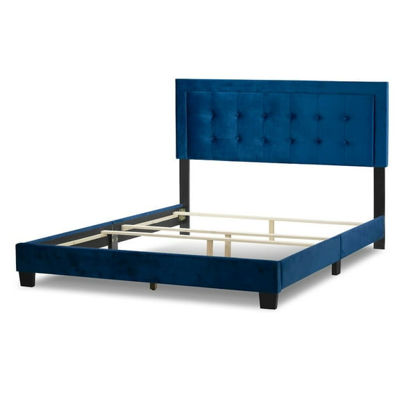 Alka Dark Grey Upholstered Platform Bed with Wings and Button Stitching Accent Queen Size